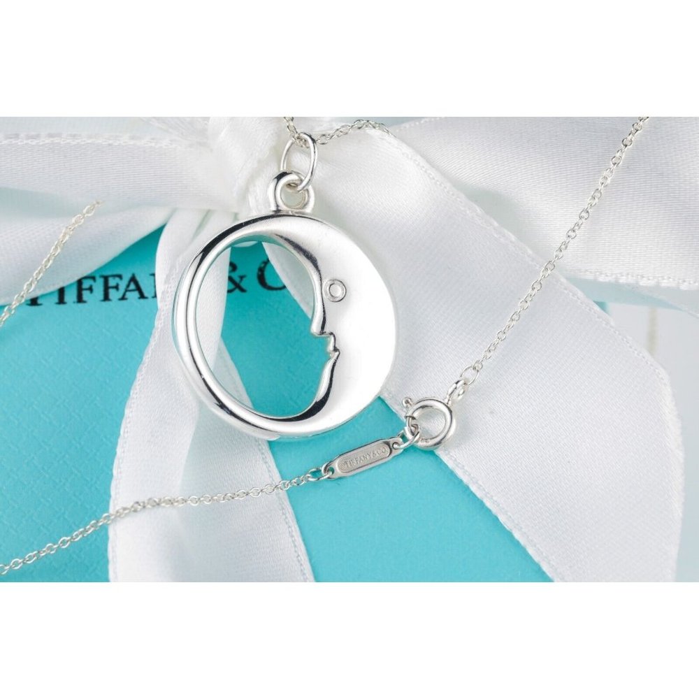 Tiffany & Co. Necklace Crescent "Man in the Moon" Charm Pendant in Silver *RARE* - Picture 5 of 6